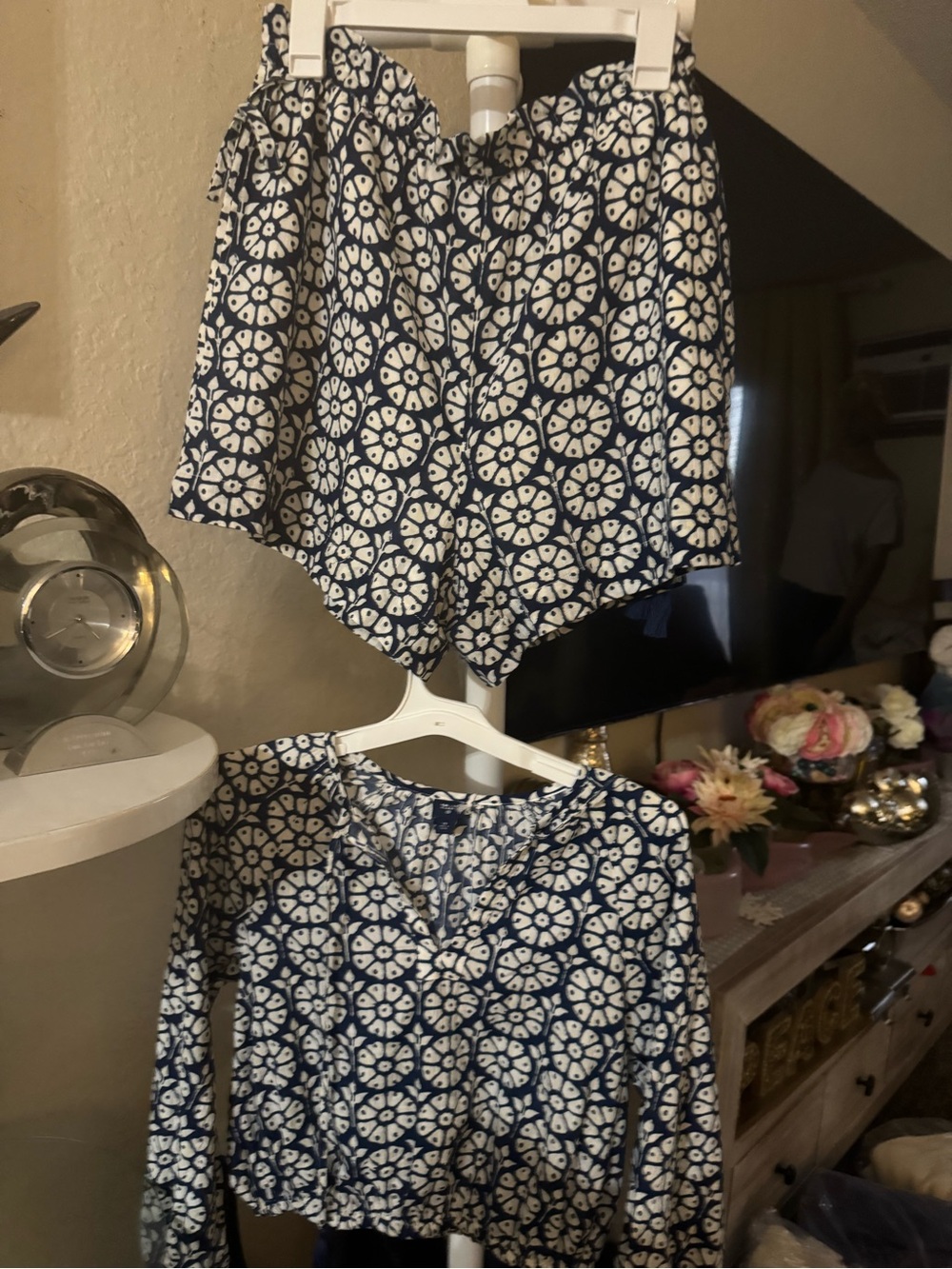 Women's Navy & White Printed Shorts and Top Set